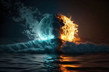 water fire in ocean created using AI Generative Technology