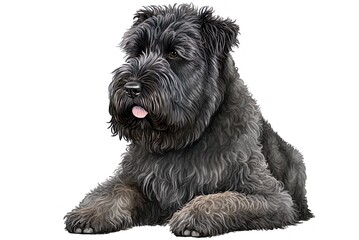Picture of Bouvier des flandres on a white backdrop. Generative AI