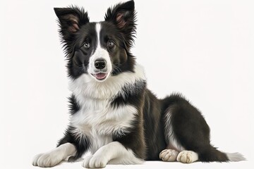 White backdrop with a one-year-old border collie puppy Generative AI - obrazy, fototapety, plakaty