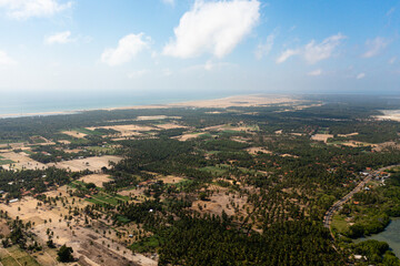 Fototapeta na wymiar Aerial view of Coastline of Kalpitiya peninsula with palm trees Sri Lanka.