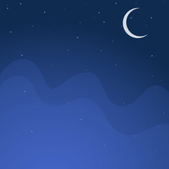 Night Sky of Ramadan Kareem Eid Mubarak Crescent Moon Stars Blue Background Template