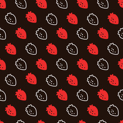 Cute Retro Ripe Red Strawberries Fruit Vector Seamless Pattern