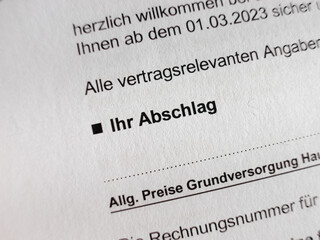 Ihr Abschlag (your costs) in bold letters printed on paper. Part of a German electricity contract...