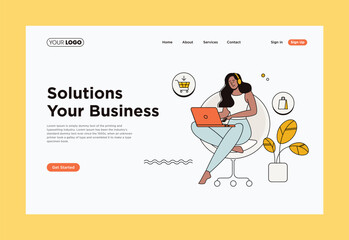 A website that says solutions for your business Homepage design illustrations vector.