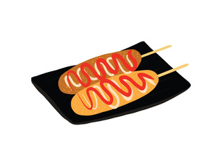 Vector hand drawn flat design Corn Dog illustration