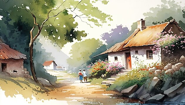 village- colorpencil | Pleasant village... my first try on c… | Flickr