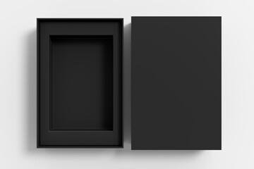 Open black box packaging mockup on white background. Template for your design
