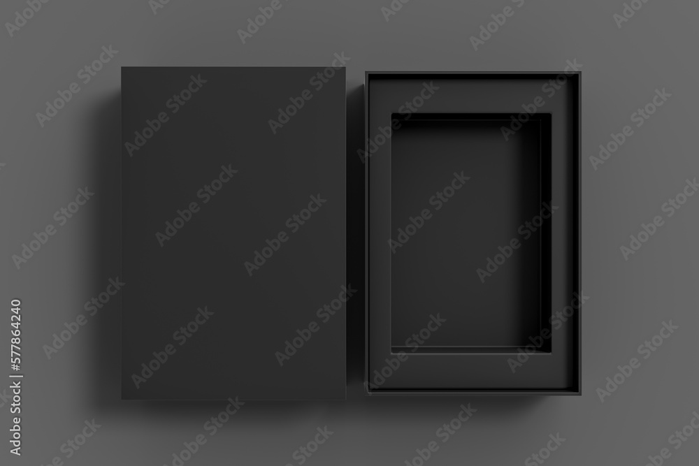 Wall mural open black box packaging mockup on gray background. template for your design