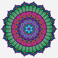 Mandala with wavy doodle elements and hearts on a white background. Vector image