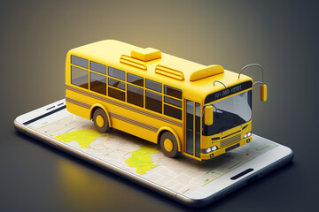 online map navigator on smartphone, transport bus school concept, gps, generative ai