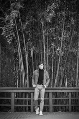 person in a park, bamboo grove