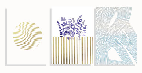Templates with Lavender, Wavy and Geometric Stripes. Great for creating modern designs with a minimalist touch for invitations, posters, and flyers.