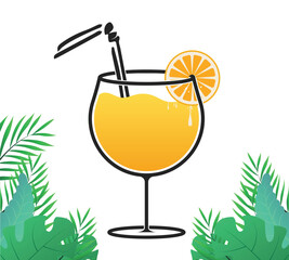 Orange juice & green trees isolate on a white background.