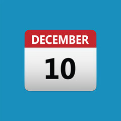 10th December calendar icon. December 10 calendar Date Month icon. Isolated on blue background