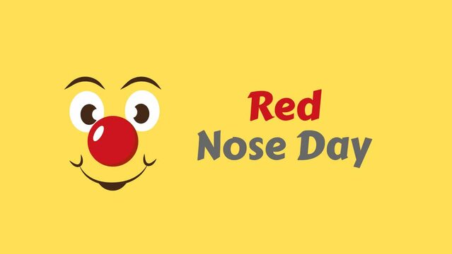 Happy red nose day animation. Funny cartoon happy smilling clown faces with wink. Carnivals face with clown nose. Campagne for mental, social, physical and children safe.