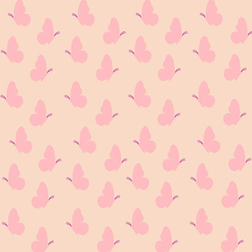 Butterfly pattern. Background of pink butterflies. Line art pattern design vector. Seamless pattern with butterflies