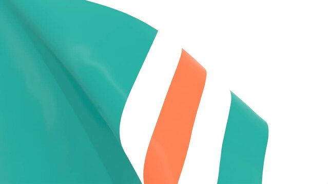 Waved flag textured by Miami Dolphins american footbal team uniform colors. 3D render
