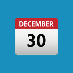 30th December calendar icon. December 30 calendar Date Month icon. Isolated on blue background