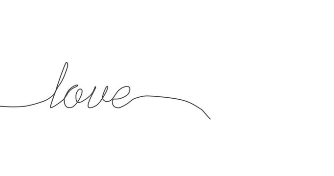 Continuous line drawing animation of love word and heart. Minimalist concept of love. Trendy scribble style. Animation video
