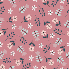 Dainty floral seamless pattern design. Aesthetic arrangement of scandi flowers and leaves. Exquisite flowery surface pattern