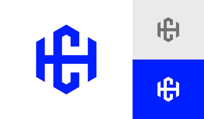 Letter CH or HC hexagon monogram logo design