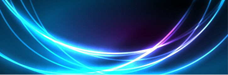 Blue neon glowing lines, magic energy space light concept, abstract background wallpaper design
