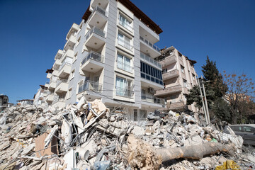 Antakya, Hatay, Turkey- February 7th, 2023: Earthquake destroyed firsth anatolian mosque Habibi Neccar. Turkey earthquake, kahramanmaras, gaziantep, adana, Hatay, adiyaman February 2023