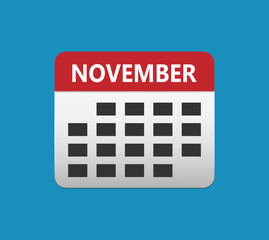 November calendar icon. November calendar Date Month icon. Isolated on blue background