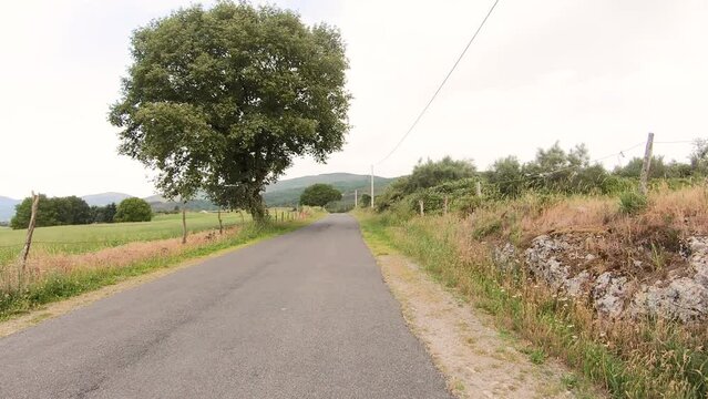 Camino de Invierno - a paved road next to Penasillas - Chantada, province of Lugo, Galicia, Spain - June 2022