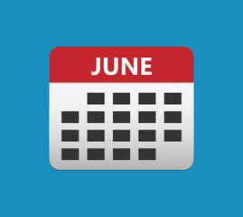 June calendar icon. June calendar Date Month icon. Isolated on blue background