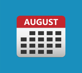 August calendar icon. August calendar Date Month icon. Isolated on blue background