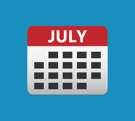 July calendar icon. July calendar Date Month icon. Isolated on blue background