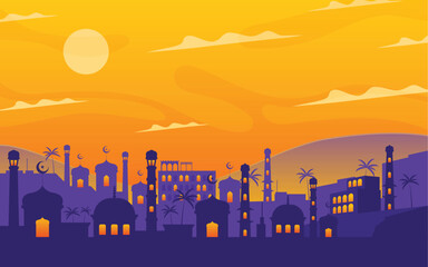 Naklejka premium Arabian Landscape with Mosque and Desert Background Panorama 