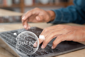 Artificial intelligence concept. Chat bot automated helpers to access data and information in...