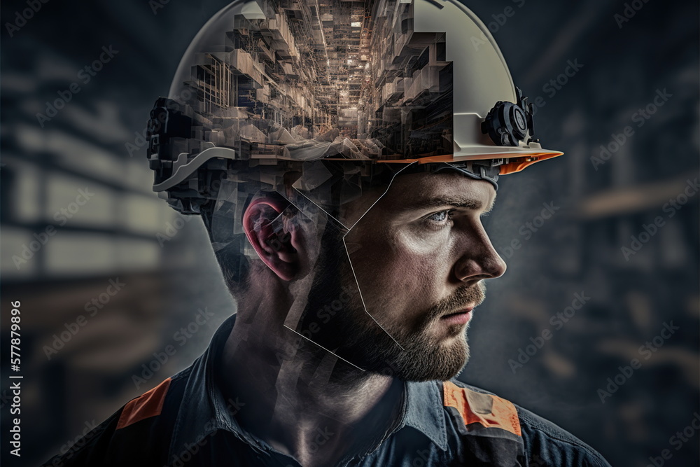 Poster technological engineer portrait ensuring high-quality and precise production quota on factory assemb
