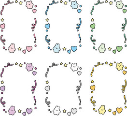 シンプルなタッチ　ファンシーでかわいい枠のイラストレーションセット