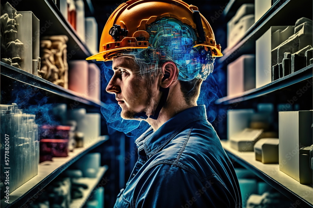 Poster technological engineer portrait ensuring high-quality and precise production quota on factory assemb