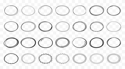 Set of hand drawn ovals on transparent background