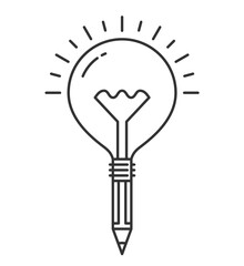 Bulb with pencil, creative idea or education concept, line icon