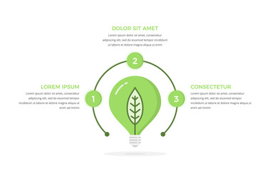 Green energy infographics - diagram with three elements with lightbulb with leaf