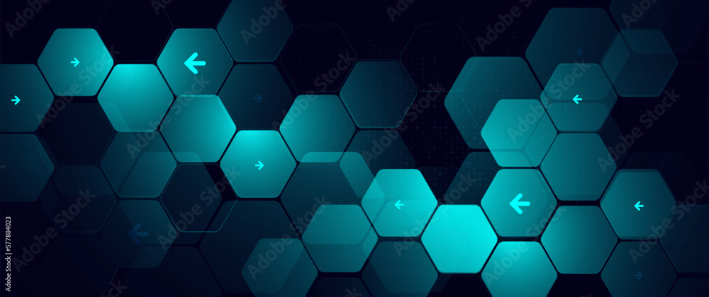 Poster abstract blue hexagon shapes with science and digital, futuristic, technology concept background. ve