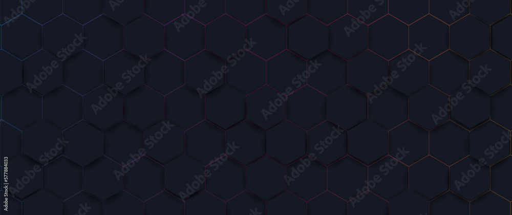Aufkleber abstract dark hexagon and colorful lines with science and digital, futuristic, technology concept ba