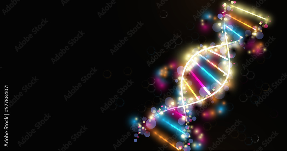 Aufkleber wireframe dna molecules structure mesh from a colorful starry on dark background. science and techno