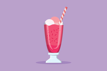 Graphic flat design drawing stylized topping milkshake drink shop logo label. Emblem drink store icon for cafe or food delivery service. Refreshing drink in summer. Cartoon style vector illustration