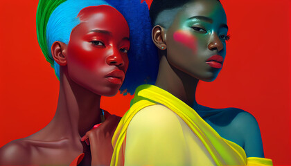 Obraz premium Lesbian, Beauty woman, Lesbian activist for lgbtq rights, rainbow flag, queers diverse people of lesbian community, by generative AI