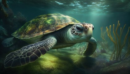 Beautiful Saint Patrick's Day Parade Celebrating Cute Creatures and Nature: Animal sea turtle Cinematic in Festive Green Attire Celebration of Irish Culture and Happiness (generative AI)