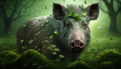 Beautiful Saint Patrick's Day Parade Celebrating Cute Creatures and Nature: Animal Wild Boar Cinematic in Festive Green Attire Celebration of Irish Culture and Happiness (generative AI)