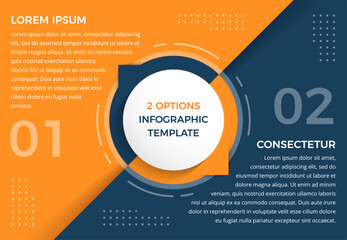 Infographic template with two steps or options, circle diagram