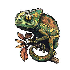cute chameleon cartoon style - obrazy, fototapety, plakaty