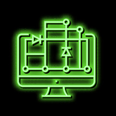 scheme on computer screen for semiconductor manufacturing neon glow icon illustration